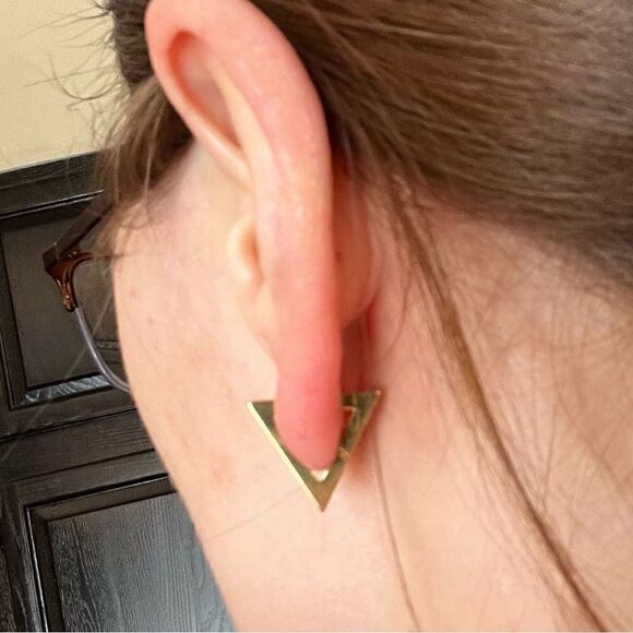 Geometric Triangle Stainless Steel Earrings, Smooth Ear Stud, Trendy Earrings - Picture 9 of 14